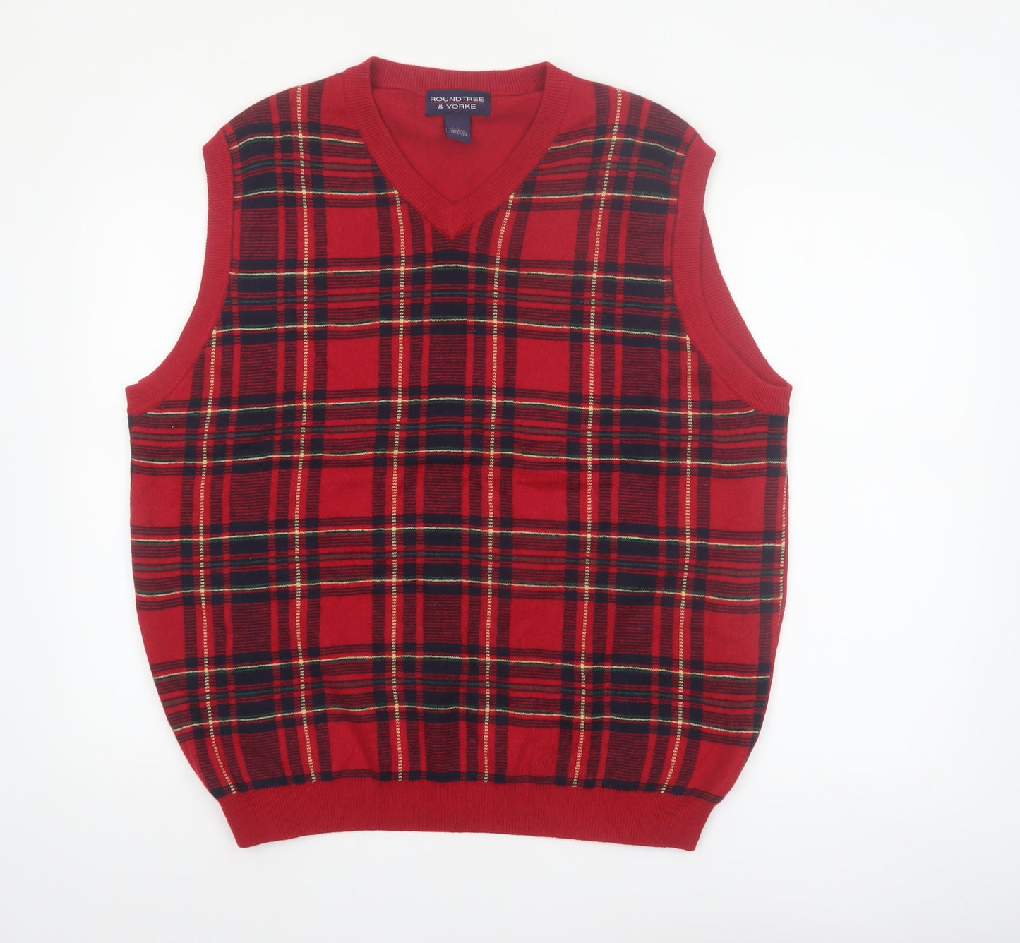 Roundtree & Yorke Men's Red Check Wool Vest L