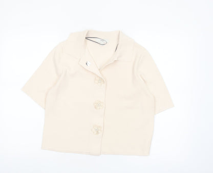 Marks and Spencer Women’s Beige Knit Collared Short Sleeve Cardigan M
