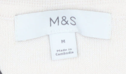 Marks and Spencer Women’s Beige Knit Collared Short Sleeve Cardigan M