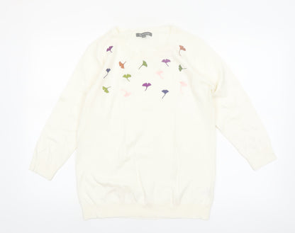 Bonmarche Women Ivory Floral Embroidered Pullover Jumper Size 14