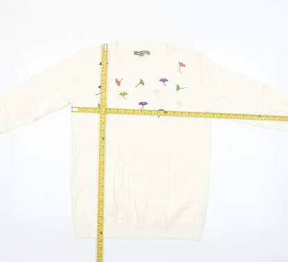 Bonmarche Women Ivory Floral Embroidered Pullover Jumper Size 14
