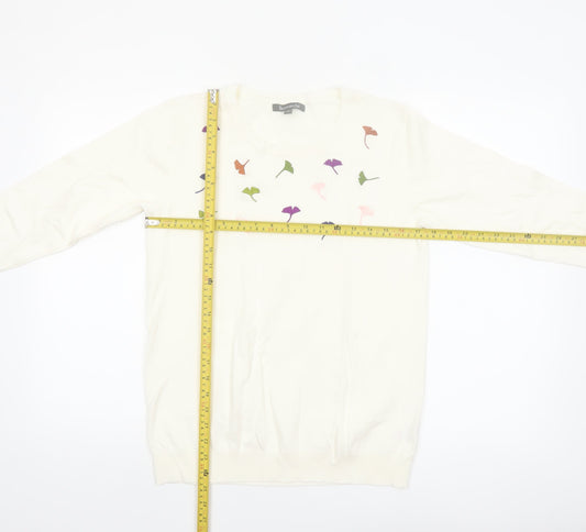 Bonmarche Women Ivory Floral Embroidered Pullover Jumper Size 14