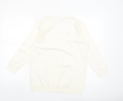 Bonmarche Women Ivory Floral Embroidered Pullover Jumper Size 14