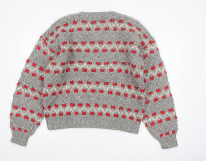 Thane Men's Grey Wool Chunky-Knit Pullover Jumper L