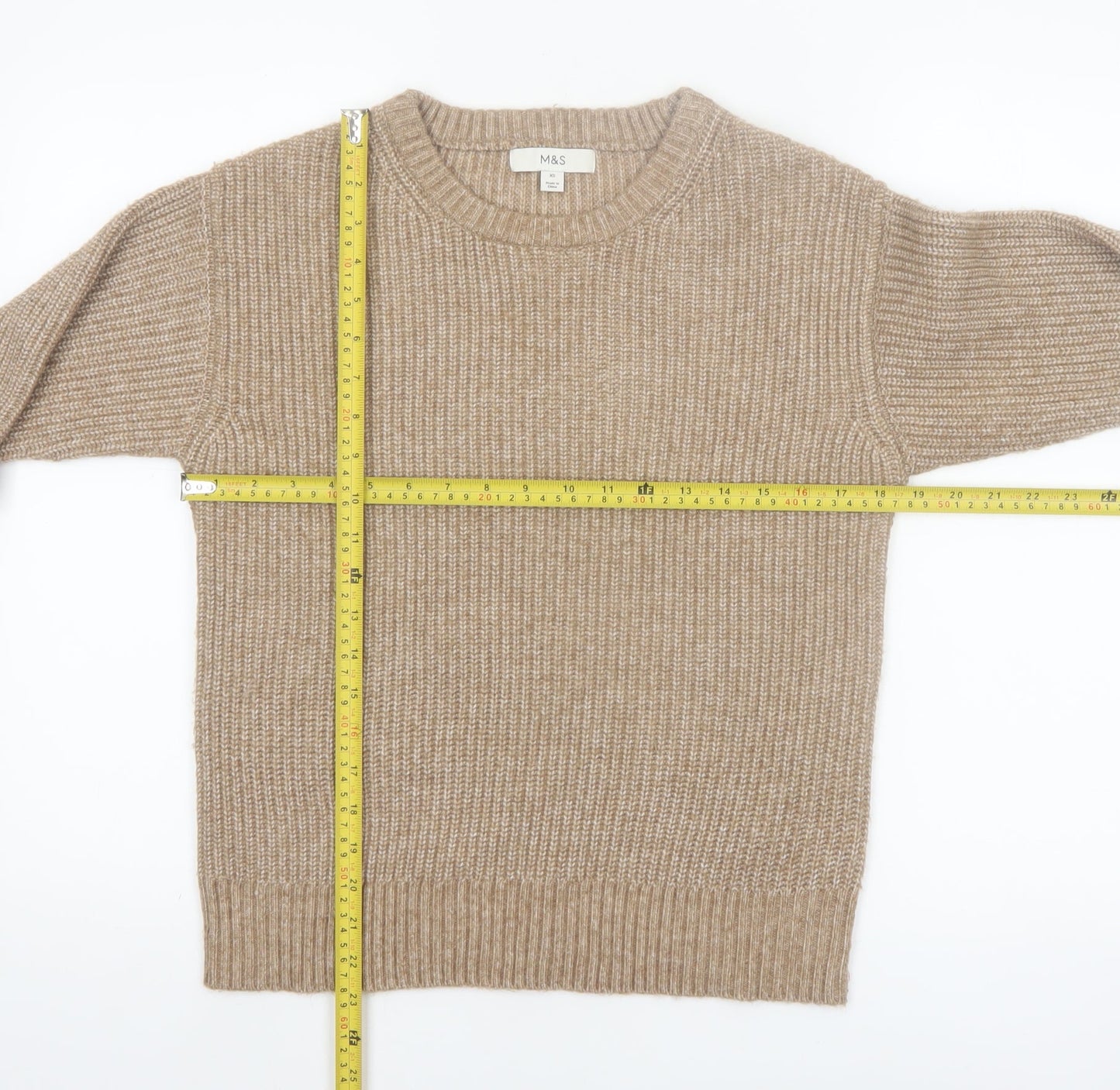 Marks and Spencer Women Beige XS Chunky Knit Crew Neck Jumper
