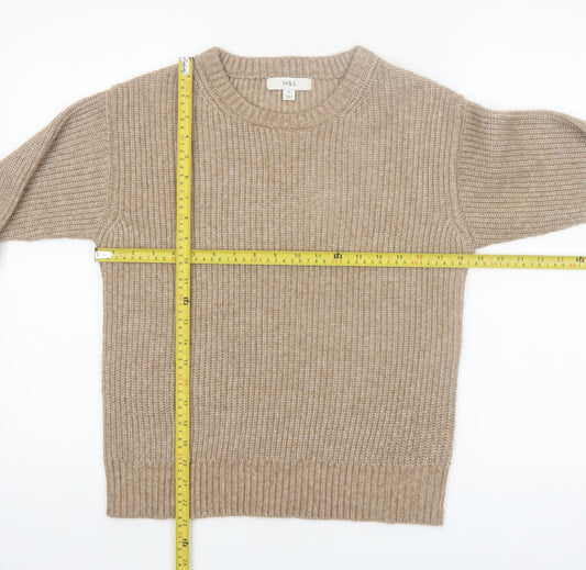 Marks and Spencer Women Beige XS Chunky Knit Crew Neck Jumper