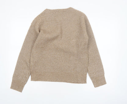 Marks and Spencer Women Beige XS Chunky Knit Crew Neck Jumper