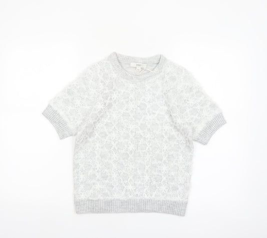 Marks and Spencer Women’s Grey Short Sleeve Floral Knit Jumper S