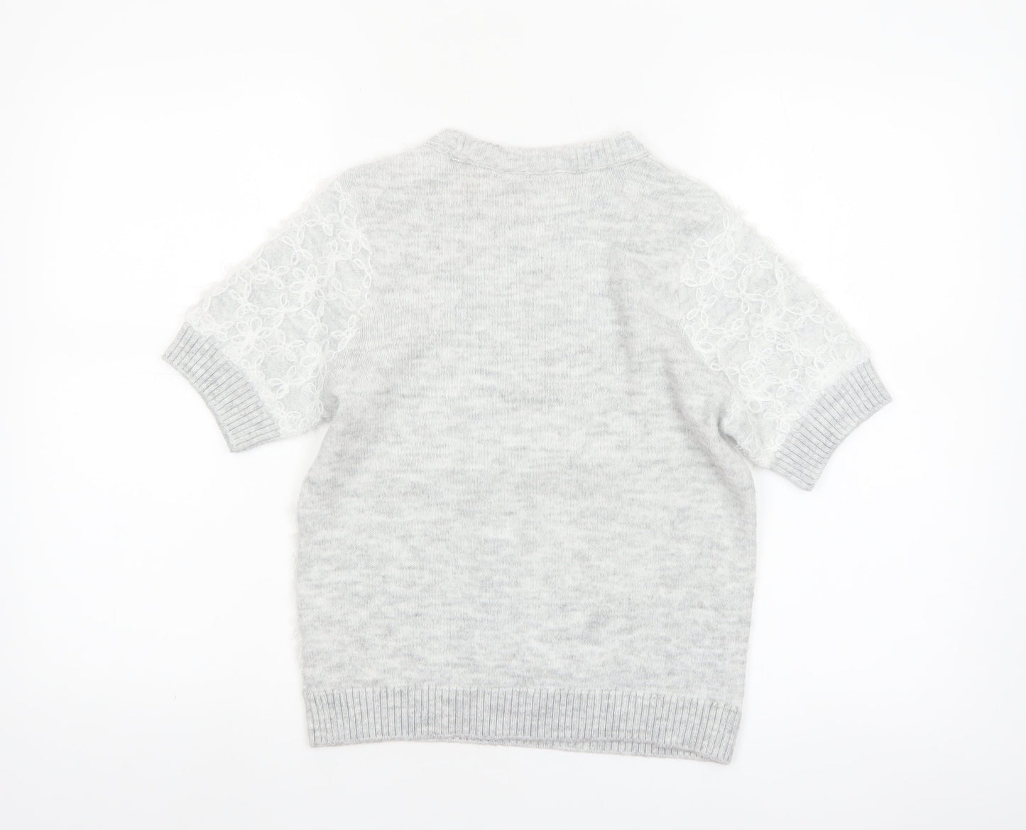 Marks and Spencer Women’s Grey Short Sleeve Floral Knit Jumper S