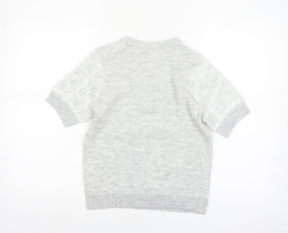 Marks and Spencer Women’s Grey Short Sleeve Floral Knit Jumper S