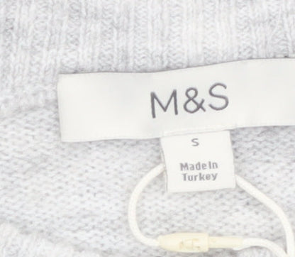 Marks and Spencer Women’s Grey Short Sleeve Floral Knit Jumper S