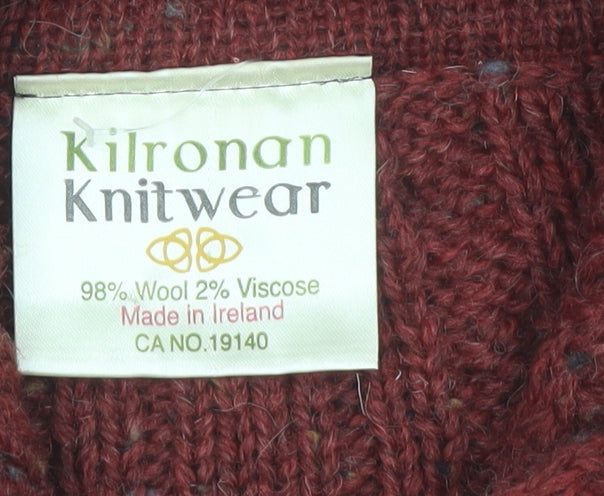 Kilronan Knitwear Women's Red Wool Cable Knit Collared Cardigan S