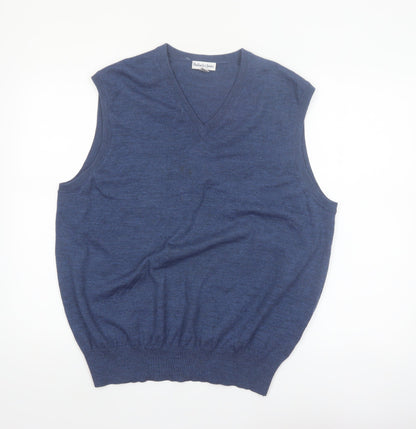 Bullock & Jones Men's Blue Merino Wool V-Neck Sleeveless Vest L