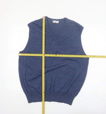Bullock & Jones Men's Blue Merino Wool V-Neck Sleeveless Vest L