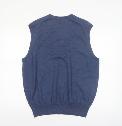 Bullock & Jones Men's Blue Merino Wool V-Neck Sleeveless Vest L