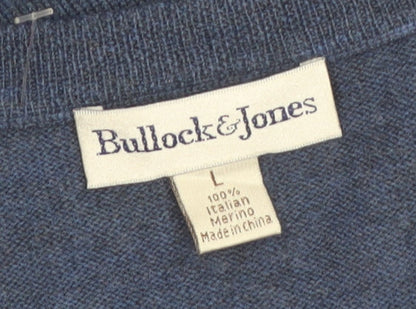 Bullock & Jones Men's Blue Merino Wool V-Neck Sleeveless Vest L