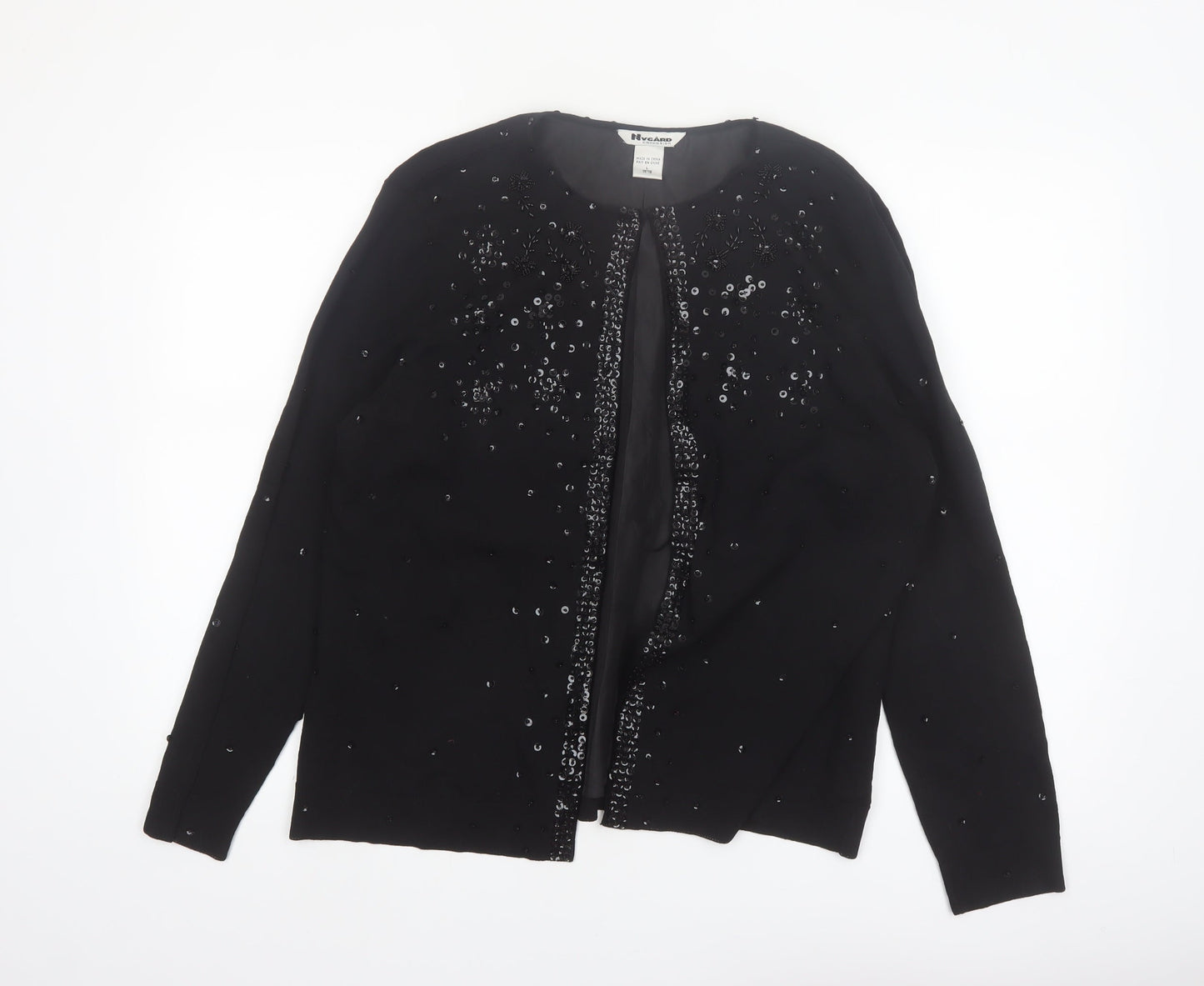 Nygard Collection Women's Black Beaded Cardigan L Silk Blend