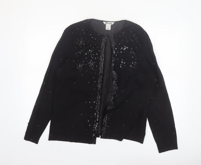 Nygard Collection Women's Black Beaded Cardigan L Silk Blend