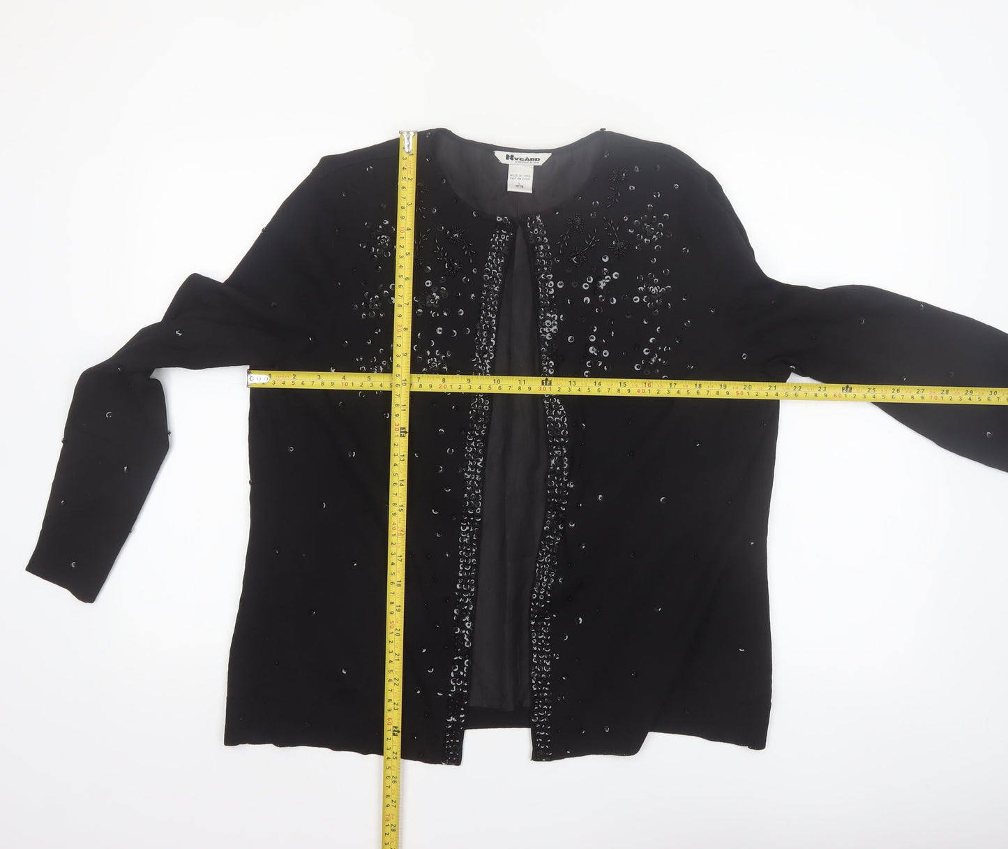 Nygard Collection Women's Black Beaded Cardigan L Silk Blend