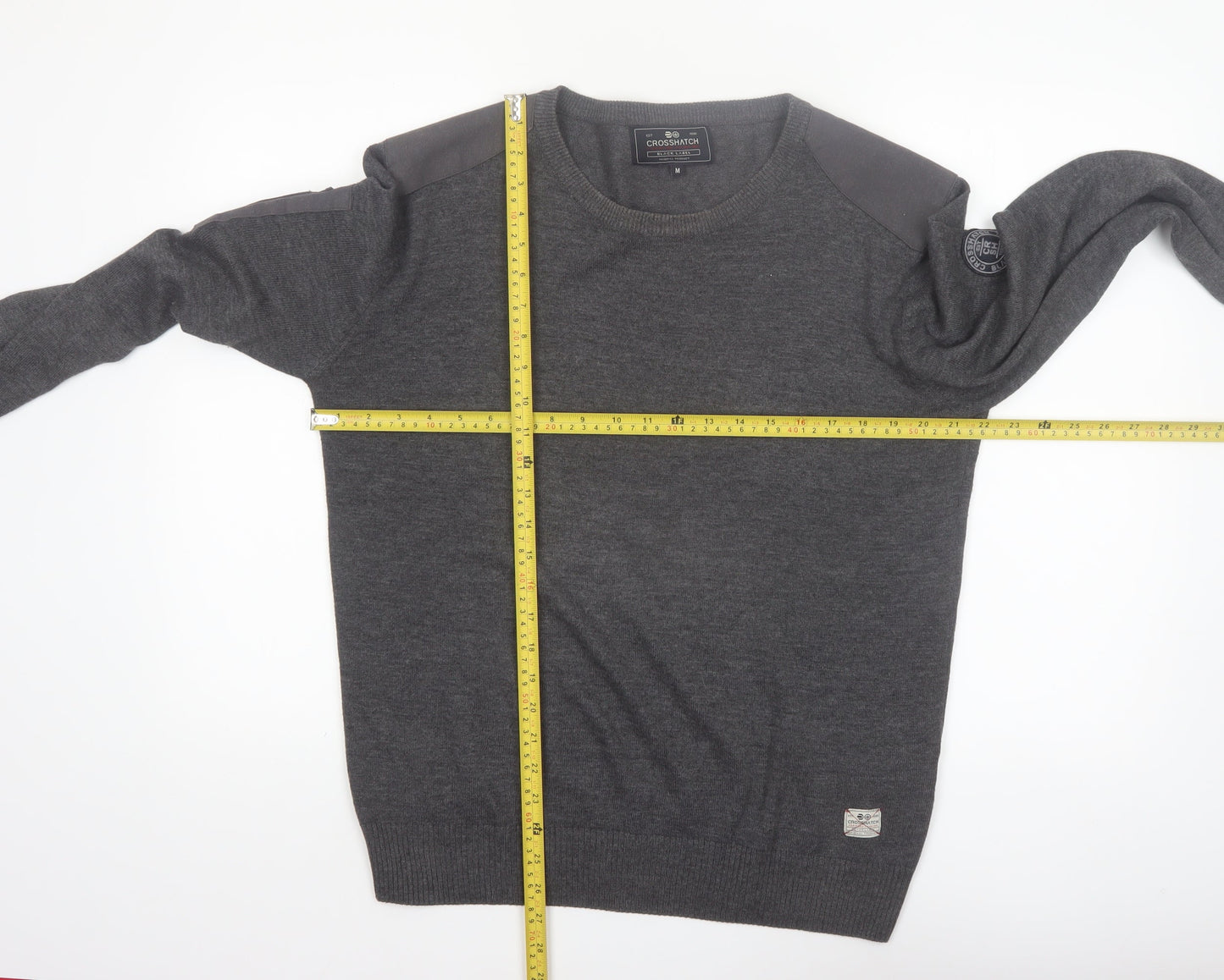 Crosshatch Men Grey Crew Neck Knit Pullover Jumper Size M