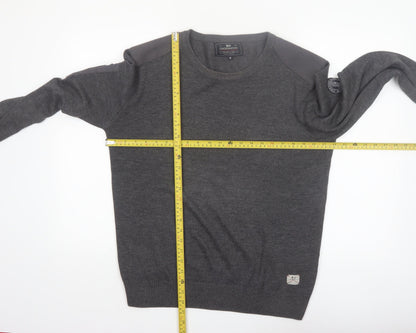 Crosshatch Men Grey Crew Neck Knit Pullover Jumper Size M