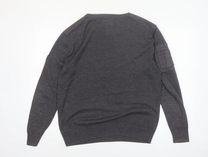 Crosshatch Men Grey Crew Neck Knit Pullover Jumper Size M