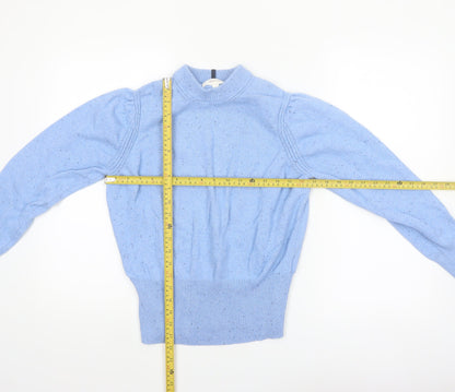 Marks and Spencer Per Una Women Blue Wool Blend Mock Neck Jumper Size 14