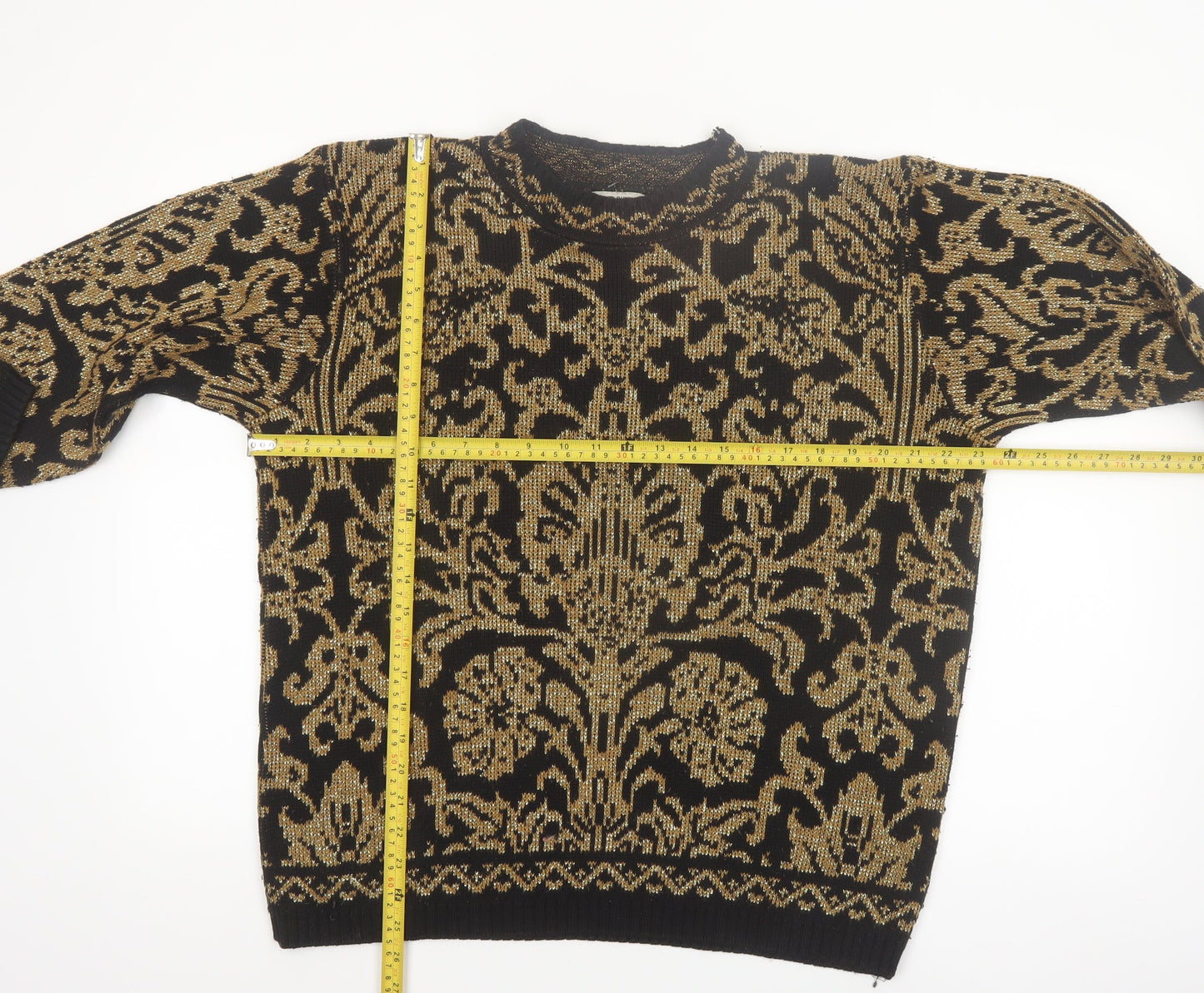 Alfred Dunner Women's Black Gold Knit Floral Jumper Size M