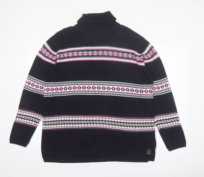 Tommy Hilfiger Womens Blue Fair Isle Roll Neck Cotton Jumper L