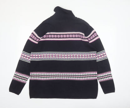 Tommy Hilfiger Womens Blue Fair Isle Roll Neck Cotton Jumper L
