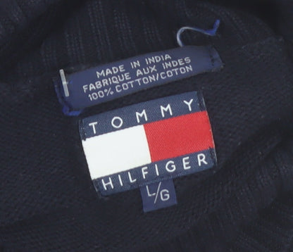 Tommy Hilfiger Womens Blue Fair Isle Roll Neck Cotton Jumper L