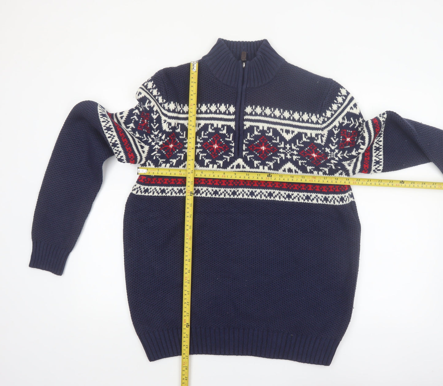 IZOD Men’s Blue Fair Isle 1/4 Zip Knit Jumper Size M