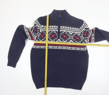 IZOD Men’s Blue Fair Isle 1/4 Zip Knit Jumper Size M