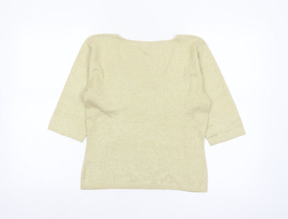 Joseph A. Women's Gold Silk Blend 3/4 Sleeve Scoop Neck Pullover Jumper M