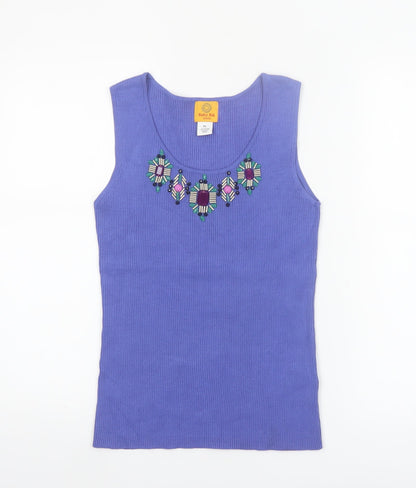 Ruby Rd. Petite Purple Sleeveless Beaded Knit Tank Top L