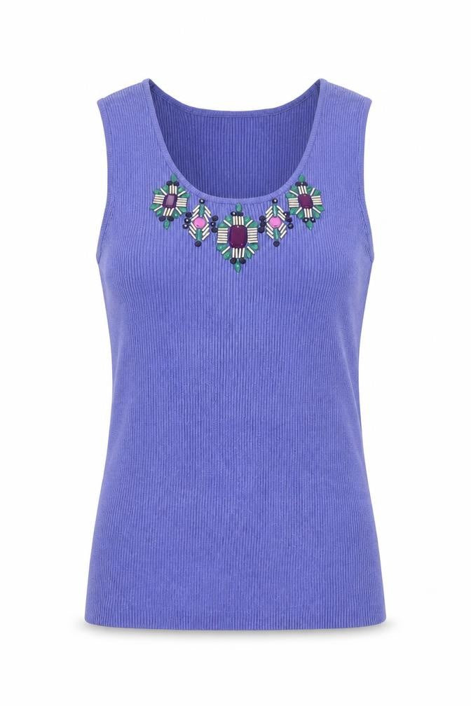 Ruby Rd. Petite Purple Sleeveless Beaded Knit Tank Top L