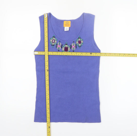 Ruby Rd. Petite Purple Sleeveless Beaded Knit Tank Top L