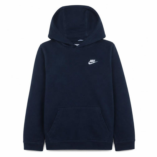 Front view of Nike boys’ blue fleece pullover hoodie xl 158-170cm logo hooded sweatshirt