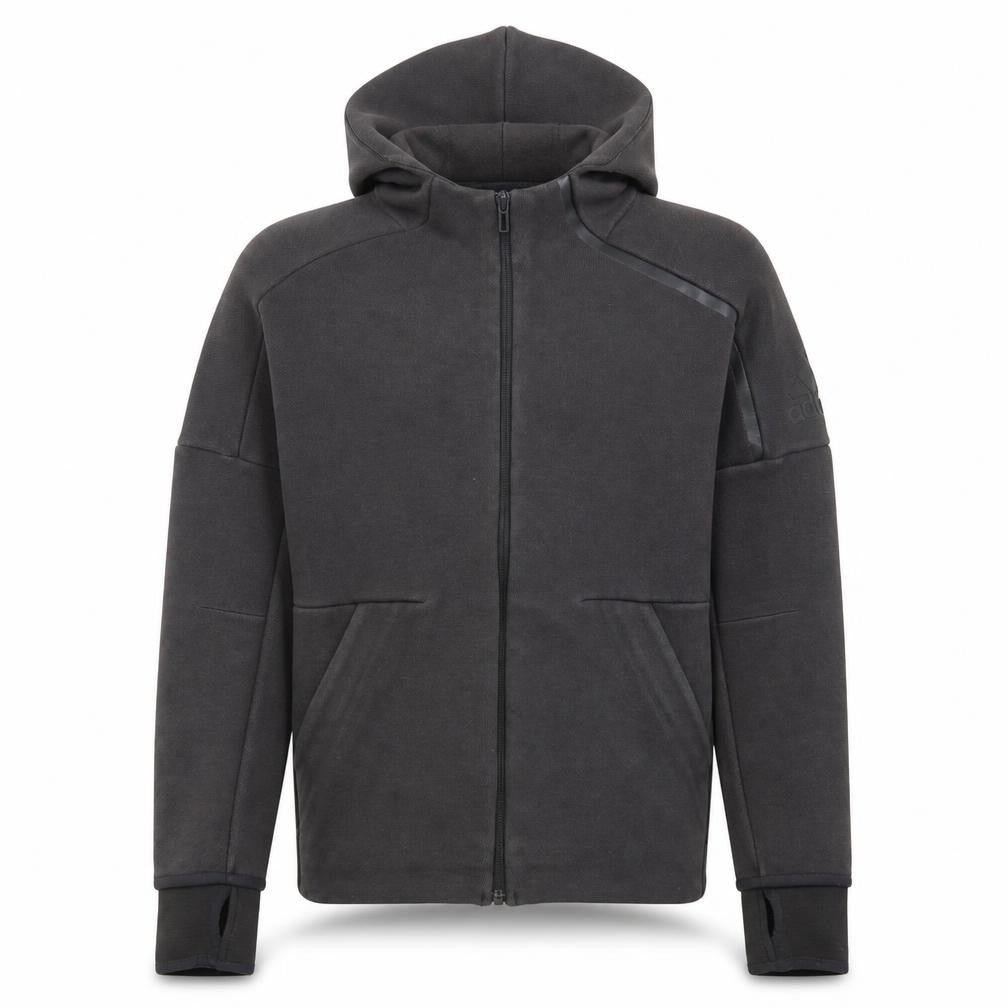 Front view of Adidas boys’ black full zip fleece hoodie 11-12 years