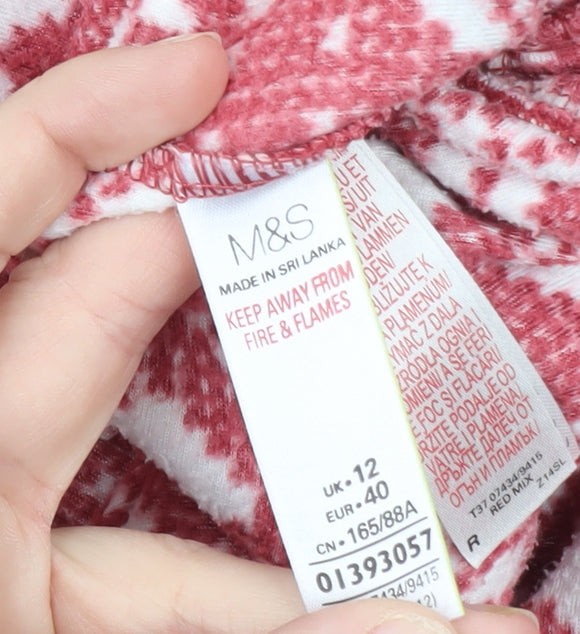 Marks and Spencer Womens Red Fair Isle Fleece One Piece Pyjama Size 12