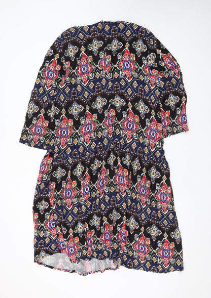 Next Womens Black Multicoloured Viscose Bohemian Knee Length Dress Size 18
