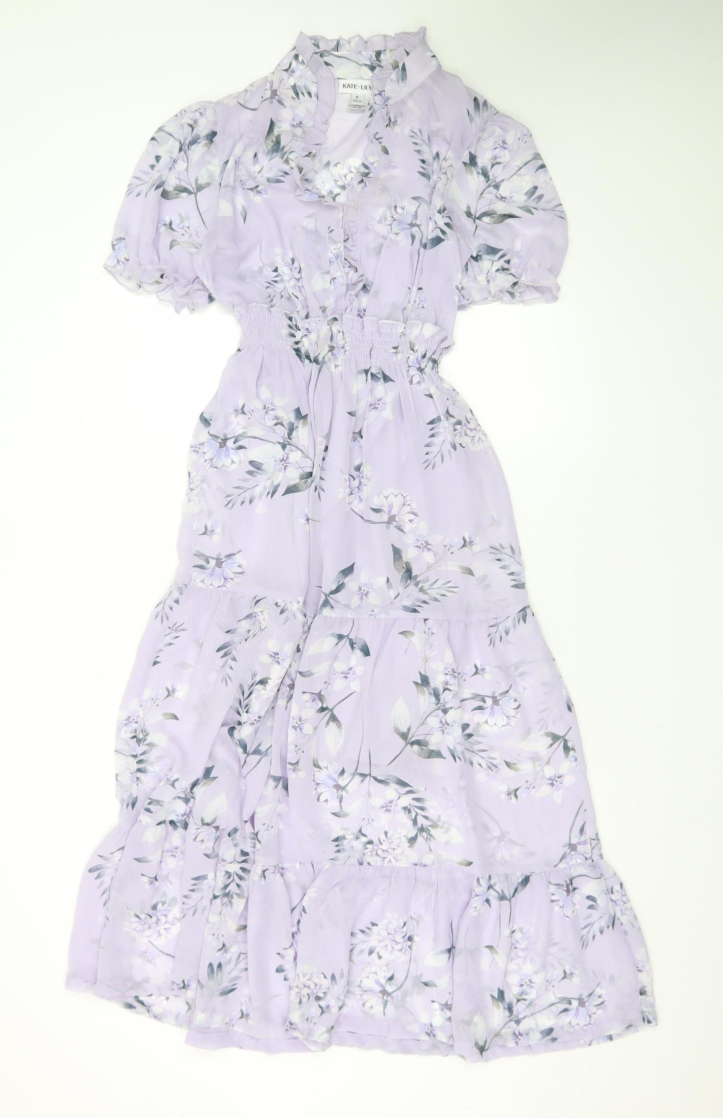 Kate-Lily Women’s Purple Floral Midi A-Line Dress Size 6