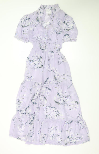 Kate-Lily Women’s Purple Floral Midi A-Line Dress Size 6