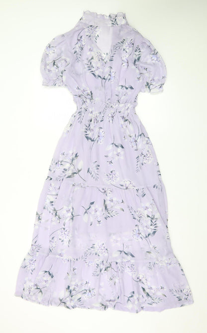 Kate-Lily Women’s Purple Floral Midi A-Line Dress Size 6
