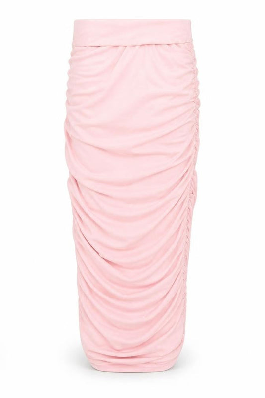 PRETTYLITTLETHING Women Pink Size 4 Sleeveless Ruched Bodycon Midi Dress