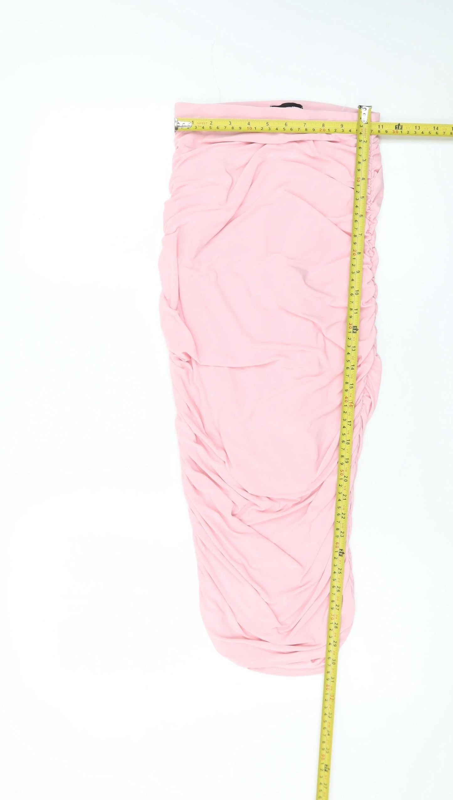 PrettyLittleThing Women Pink Size 4 Sleeveless Ruched Bodycon Midi Dress