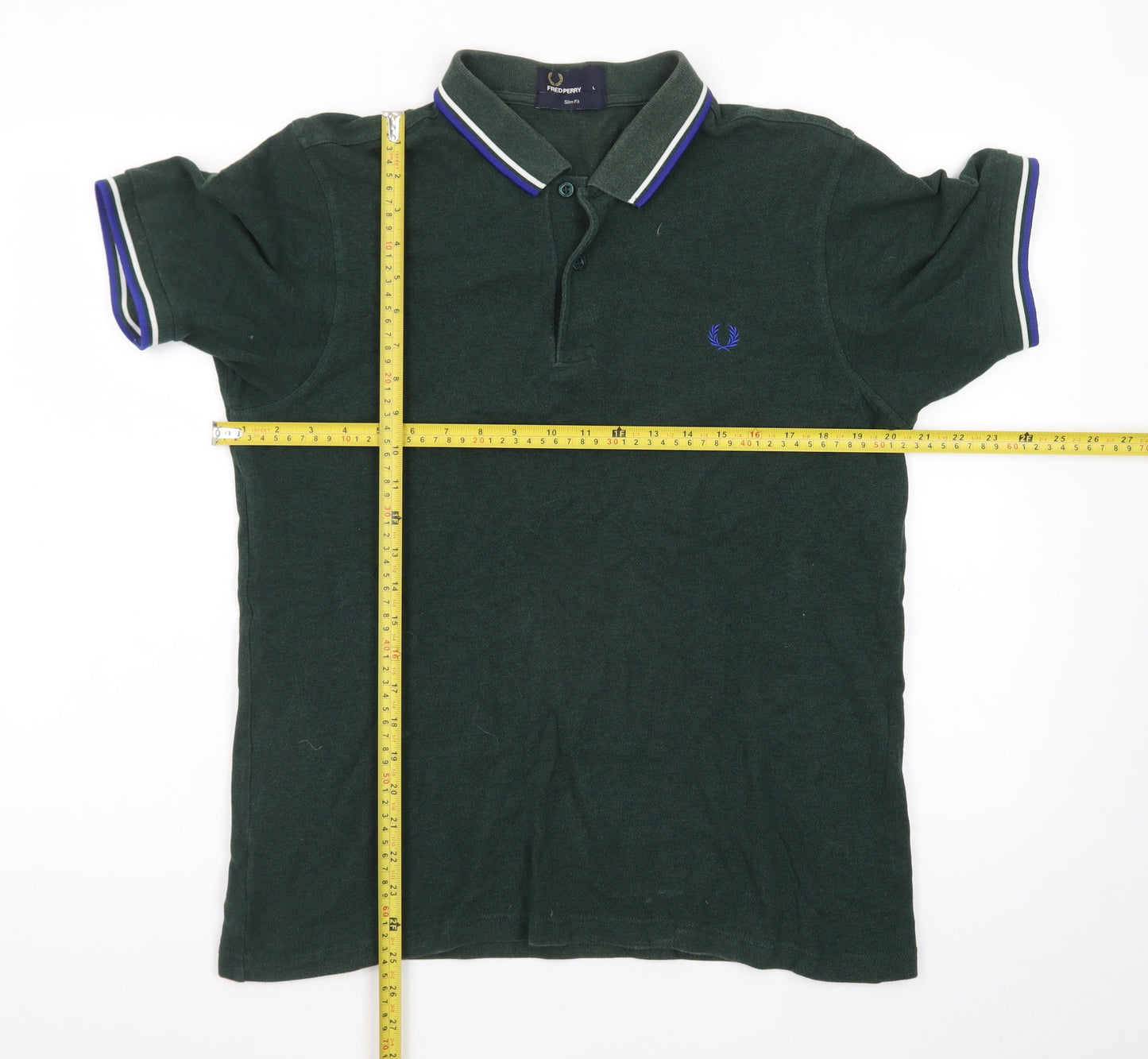 Fred Perry Men's Green Cotton Slim Fit Polo Shirt Size L