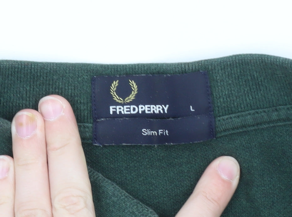 Fred Perry Men's Green Cotton Slim Fit Polo Shirt Size L