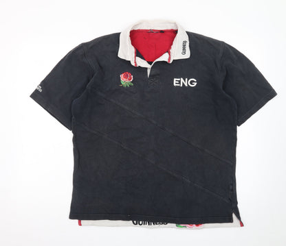 Guinness England Rugby Polo Shirt Men Black L Embroidered Rose Classic Fit