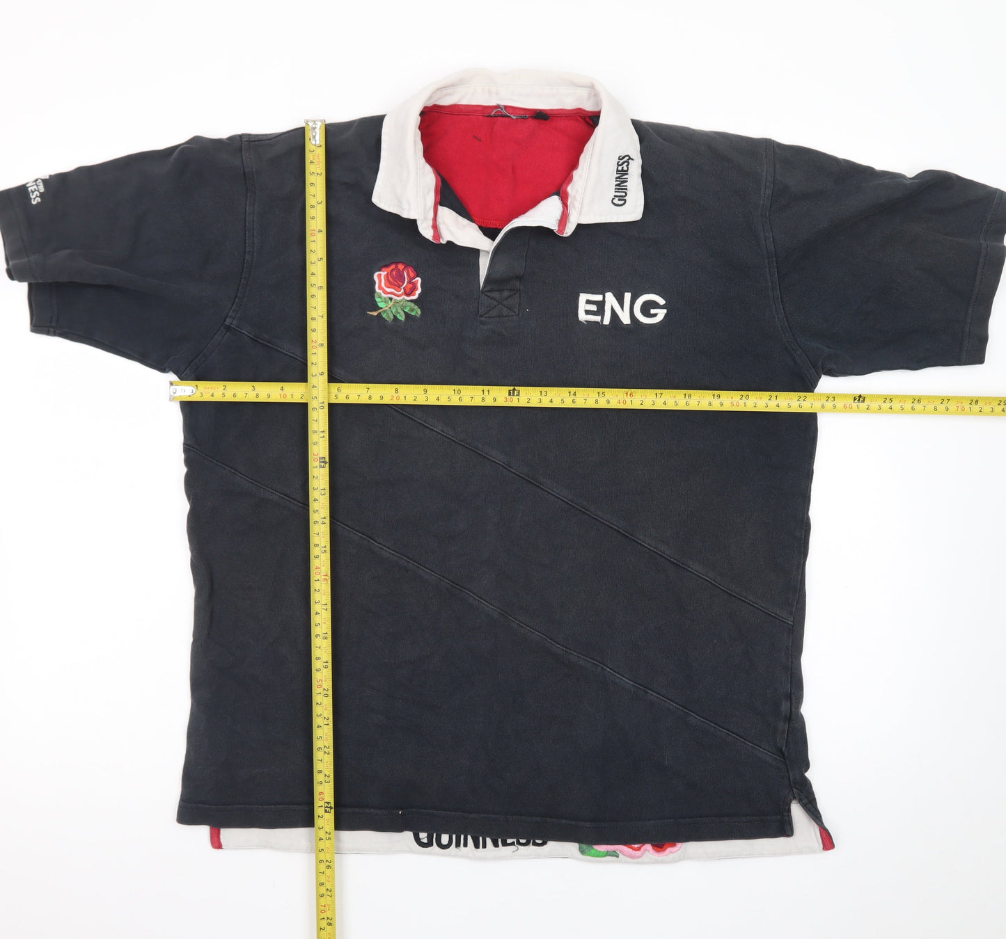 Guinness England Rugby Polo Shirt Men Black L Embroidered Rose Classic Fit